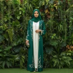 Dark Green Silver 2 Piece Abaya