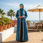 Teal Silver 2 Piece Abaya