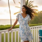 White Blue Floral Dress