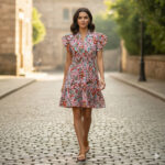 D6122429-P1020 PINK FLORAL SHORT SLEEVE DRESS