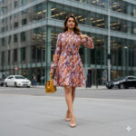D6121367-92022 RUST PRINTED LONG SLEEVE DRESS