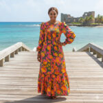 D6125650-P1420 ORANGE FLORAL LONG SLEEVE MAXI DRESS