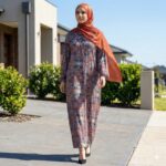 A13442 GREEN BROWN ABSTRACT ABAYA
