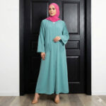 A21698 TURQUOISE PLEATED ABAYA