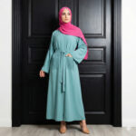 A21698 TURQUOISE PLEATED ABAYA - Image 3