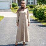 D05248 BEIGE BUTTON DOWN ABAYA