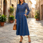 D50258 DENIM BLUE LONG SLEEVE DRESS