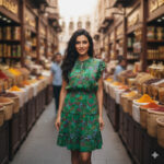 D6124392-P920 GREEN FLORAL SHORT SLEEVE DRESS