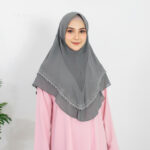 H478-1 GRAY TWO LAYER GLITTER INSTANT HIJAB