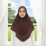 H478-2  DARK BROWN TWO LAYER GLITTER INSTANT HIJAB