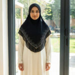 H478-7  BLACK TWO LAYER GLITTER INSTANT HIJAB