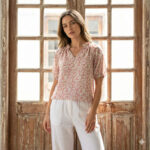 T11298 PINK FLOWER SHORT SLEEVE TOP