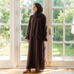 D0413 BROWN PRAY ABAYA WITH ATTACHED SCARF