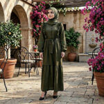 D10319 OLIVE TIERRED FRILLED DRESS
