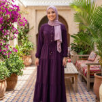 D10335 PURPLE TIERRED BUTTON DOWN DRAWSTRING ON WAIST DRESS