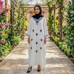 D20115 WHITE WITH BLACK EMBRODIERY FLARED DRESS