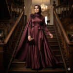 D57916 DARK MAROON PLEATED DRAPED SASH FORMAL DRESS