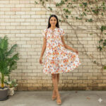 D6122444-P1820 RUST SHORT SLEEVE PRINT DRESS