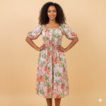 D6122853-P2010 APRICOT PRINT SHORT SLEEVE MIDI DRESS