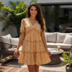 D6123658-P720 YELLOW FLOWER SHORT SLEEVE DRESS