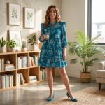 D7388520 BLUE FLOWER HALF SLEEVE TIERED RUFFLED MINI DRESS