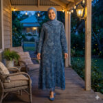 A083 NAVY FLORAL ABAYA