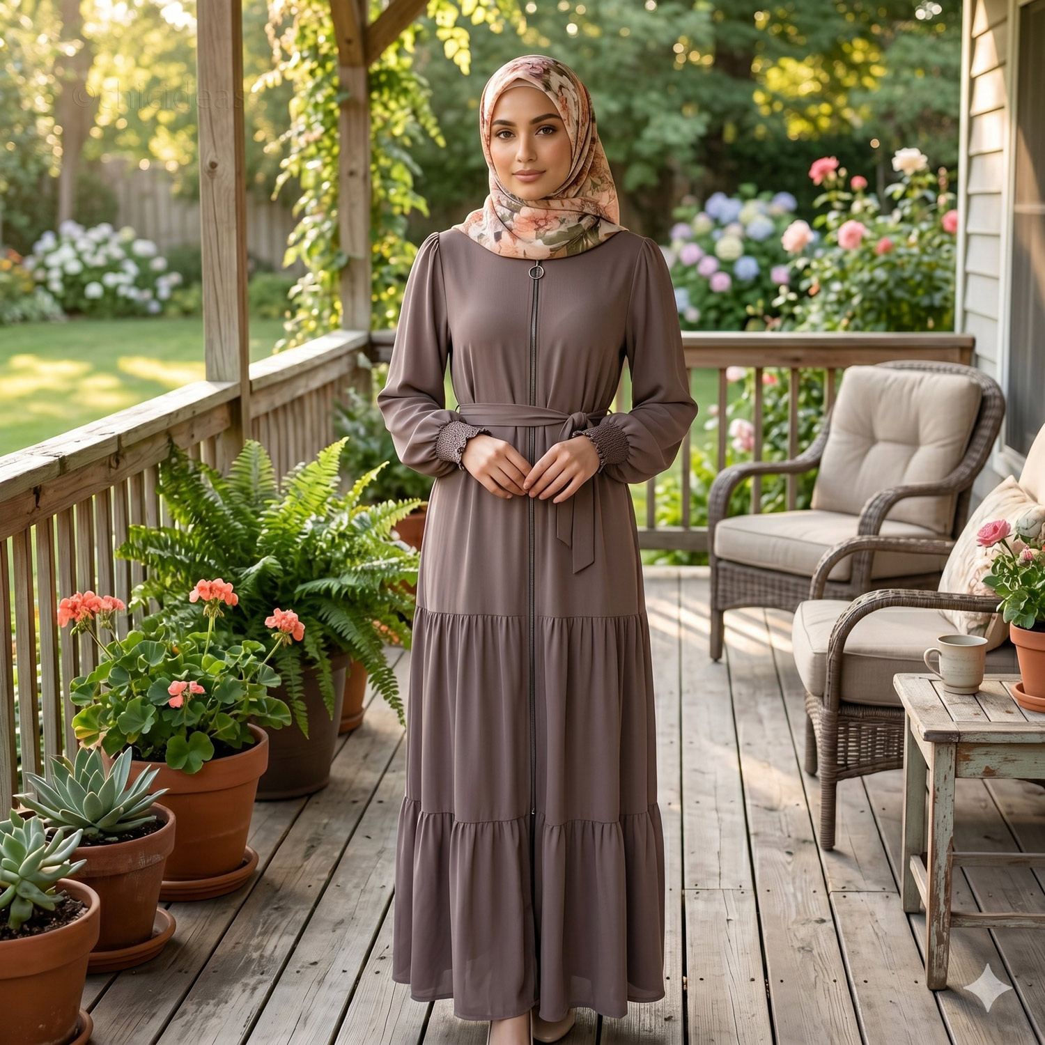 CH1702-1 CH1702 TAUPE TWEEN ZIPPER MAXI DRESS - Image 1