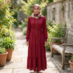 CH1702 RED TWEEN ZIPPER MAXI DRESS