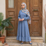 CH1705 BLUE TWEEN BUTTON MAXI DRESS