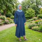 CH8515 DENIM BLUE BUTTON DOWN MAXI DRESS