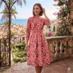 D0921 PINK PRINT BOX PLEAT MIDI DRESS
