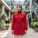 T20228 RED PETER PAN COLLAR LONG SLEEVE TIE TOP