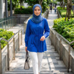 T20273 ROYAL BLUE PLEATED LONG SLEEVE TOP