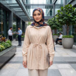 T20273 BEIGE PLEATED LONG SLEEVE TOP