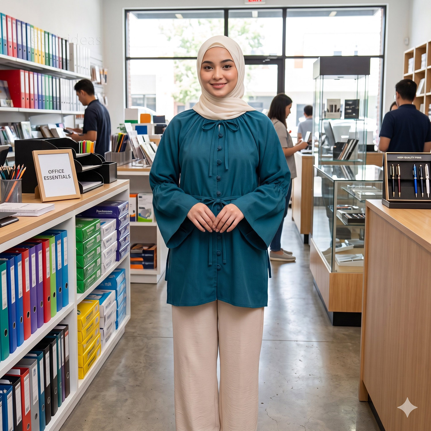 T20298-3 T20298 TEAL BUTTON DOWN TOP WITH FLARED TIE LONG SLEEVE TOP - Image 1