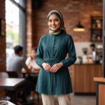 T20299 GREEN BUTTON DOWN LONG SLEEVE TOP WITH TIE STRING