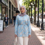 T26603 BLUE PRINT BUTTON DOWN LONG SLEEVE TOP