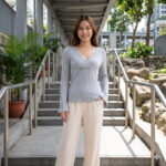 T752823688398 GRAY LONG SLEEVE FLARE CUFF TOP